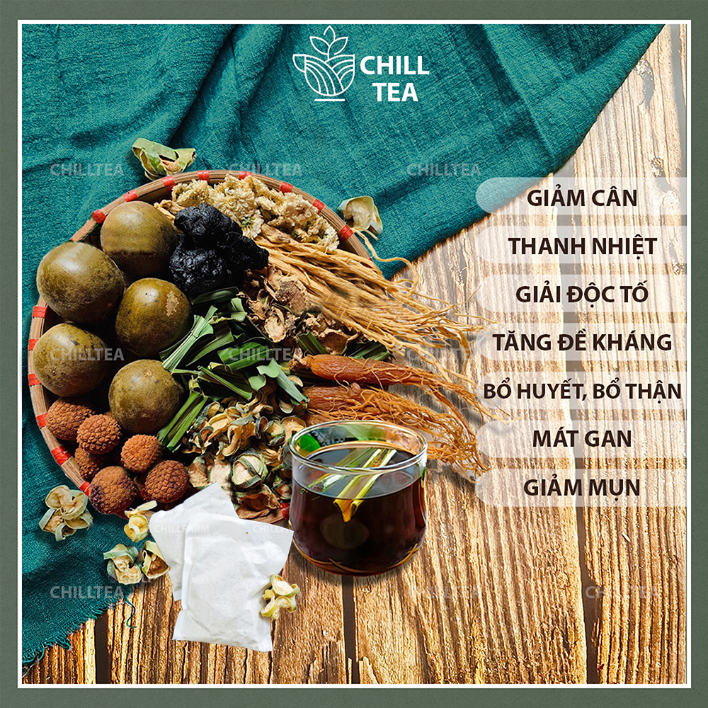 10 set trà sâm bí đao chilltea, trà bí đao sấy khô, la hán quả, giảm cân, thanh nhiệt, mát gan nhà làm nấu 2-4 lít dạng túi lọc