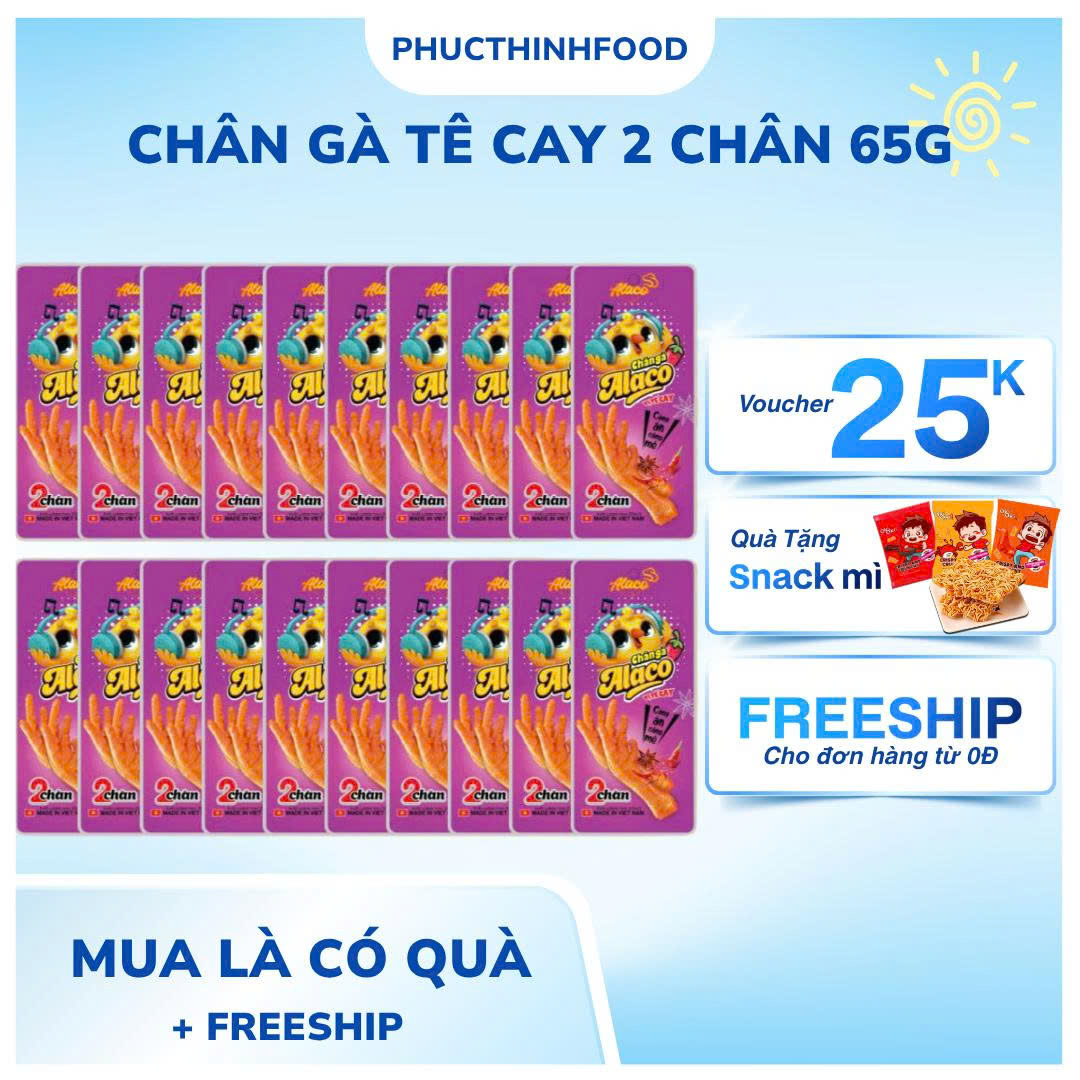 COMBO 20 chân gà  ALACO 2 chân 65g vị tê cay giòn ngon, đậm vị cay nồng, ăn liền tiện lợi