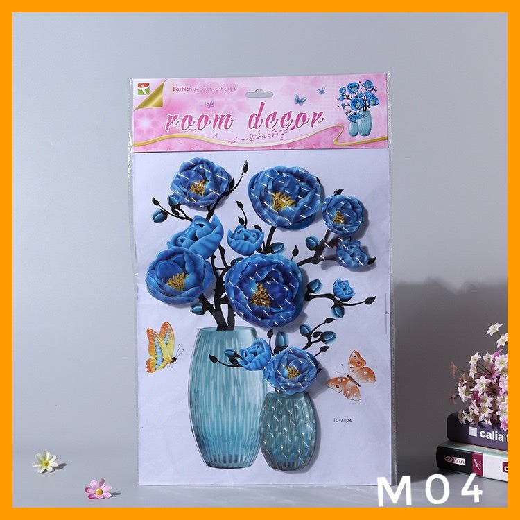 Tranh dán tường sẵn keo, tranh bình hoa nổi 3D, trang trí tường.