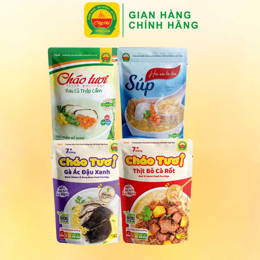 COMBO MIX Cháo tươi & Súp hải sản tóc tiên - Mở gói ăn ngay - Bí quyết ăn dặm tuyệt vời