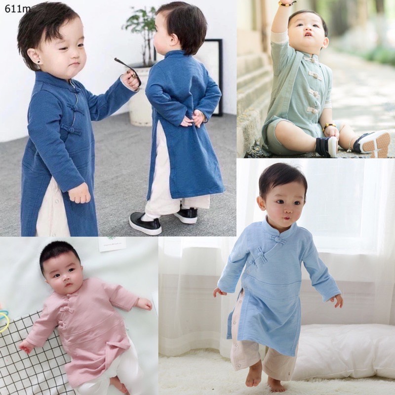 Áo dài cách tân Hán phục bé trai bé gái body công tử bodysuit cho bé mặc tết