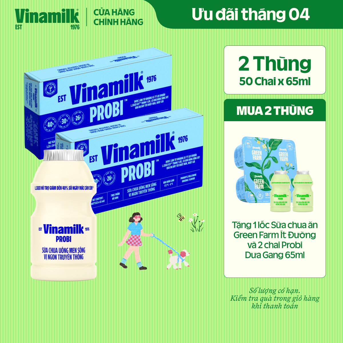 [CHỈ GIAO TRONG BÁN KÍNH 15KM] 2 Thùng sữa chua uống Probi Có Đường 65ml Yaourt 50 chai/ thùng