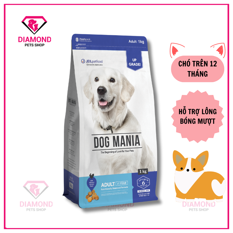 Thức ăn hạt cho chó trưởng thành dog mania adult 1kg bao bì mới