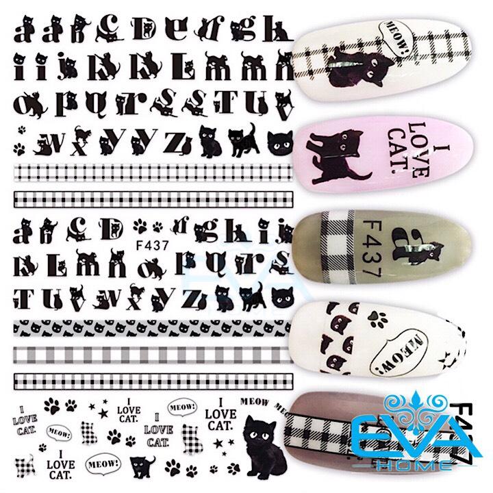 [HCM]Miếng Dán Móng Tay 3D Nail Sticker Tráng Trí Hoa Văn Chữ Viết Alphabet Và Mèo Con F437