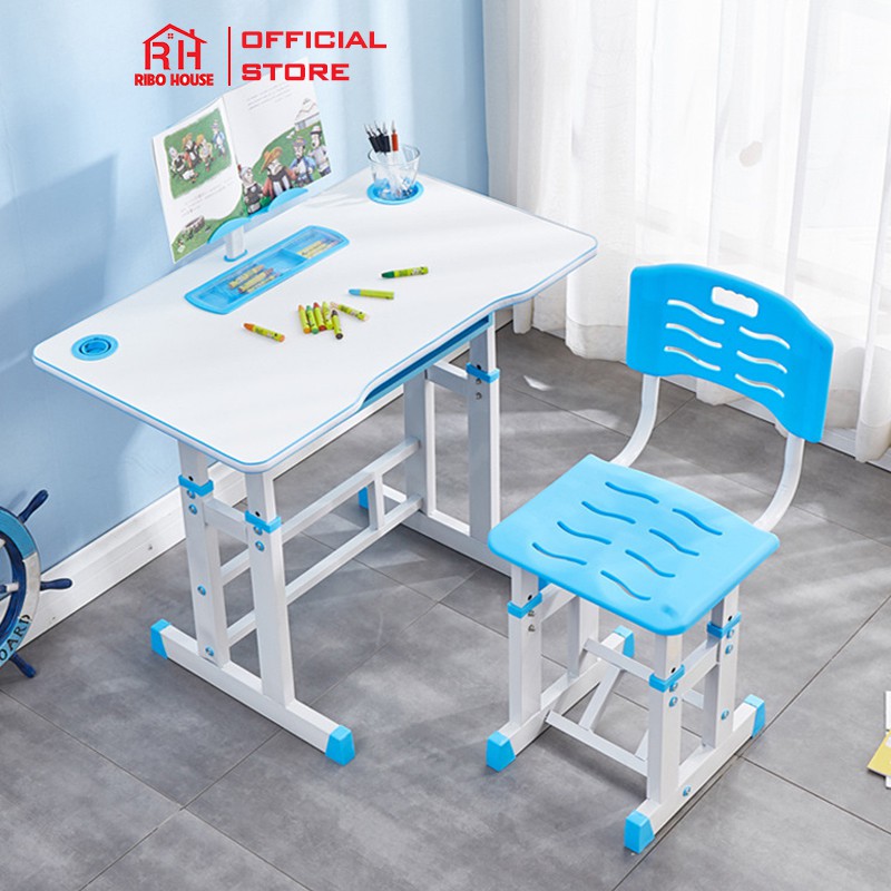 Bàn học thông minh có đèn RIBO HOUSE, bàn học cho bé chống gù chống cận tăng chỉnh độ cao hiện đại bậc nhất khung kim loại chắc chắn RIBO47 K10