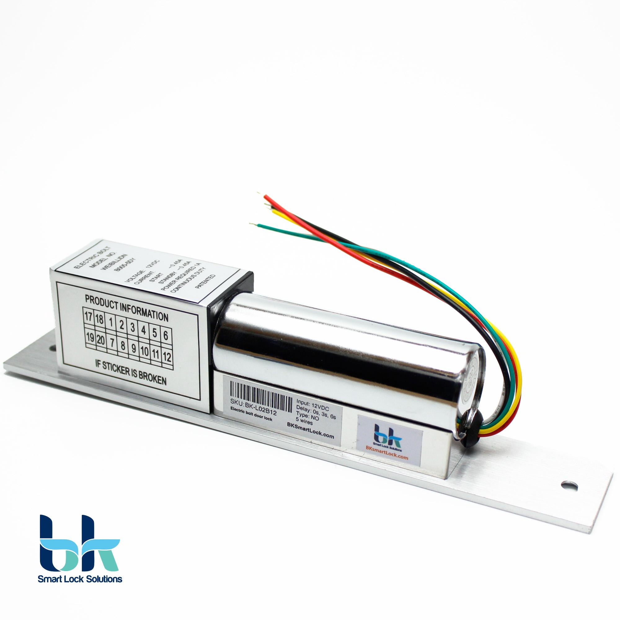 Khóa chốt rơi - Chốt khóa cửa điện từ gắn cửa kính gỗ nhôm nhựa BK Smart Lock BK-L02B12 thường mở, 12V độ trễ 0s 3s 6s