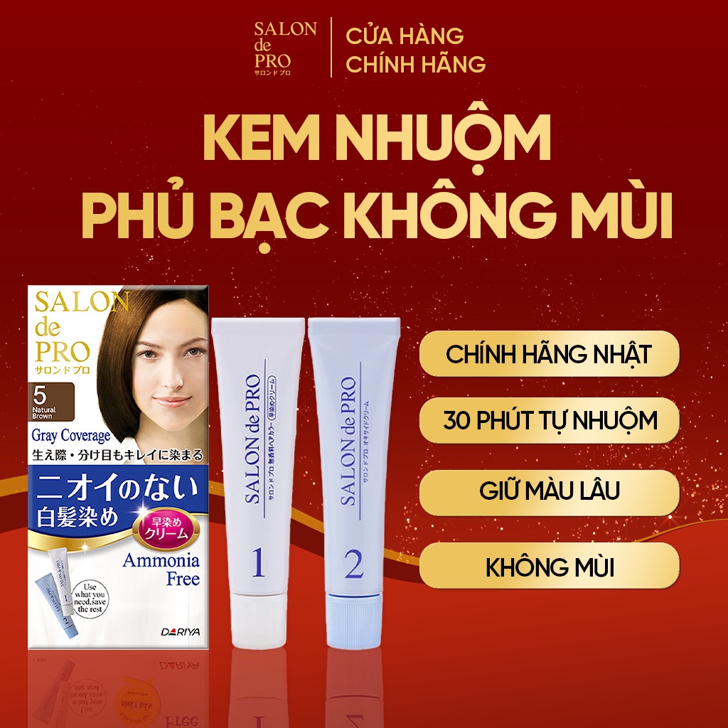 Kem nhuộm tóc phủ bạc cao cấp Salon de Pro - Màu 5 Nâu tự nhiên Chính hãng Nhật Bản, không mùi