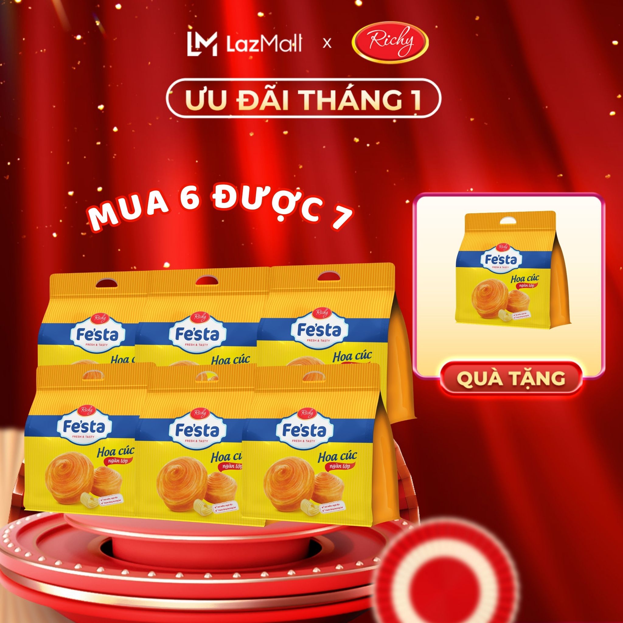 [TẶNG BÁNH MỲ HOA CÚC] Combo 6 Tặng 1 Túi Bánh mì hoa cúc, Bánh mì tươi ngàn lớp Fe'sta Richy, bánh ăn sáng -  HSD 35 ngày từ ngày NSX, KH cân nhắc khi mua SL lớn