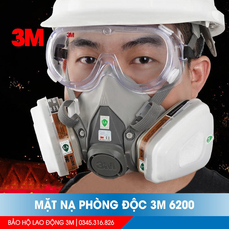 Mặt nạ phòng độc 3M 6200 (tặng kính) để phun thuốc sâu, phun sơn, chống bụi mịn hóa chất
