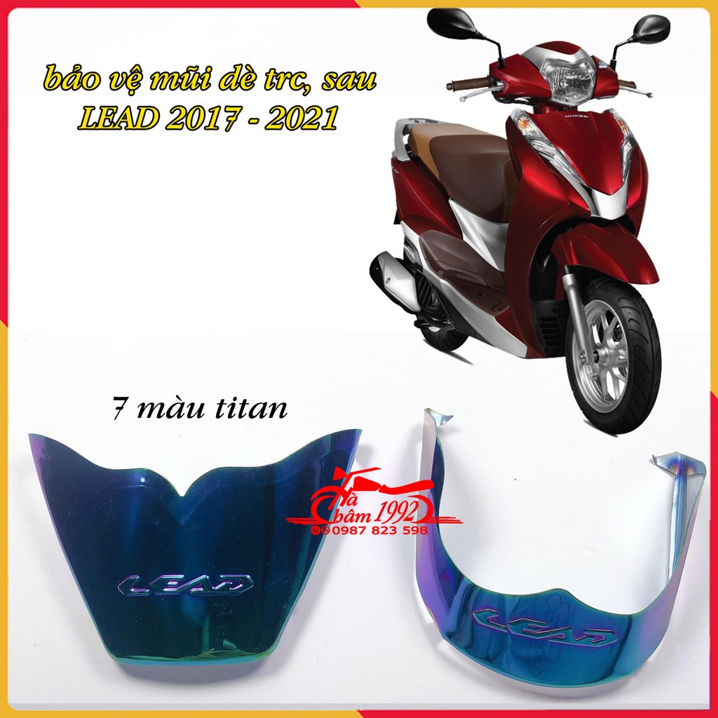 Ốp mũi dè lead 2017 - 2021 xi 7 màu titan và inox trắng, bọc mõm dè xe lead 2017 - 2021