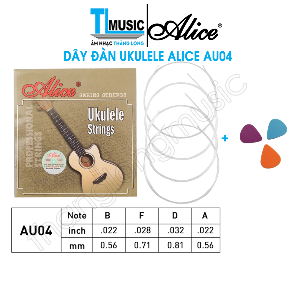 [Chính Hãng] Alice AU04 - Bộ 4 Dây Đàn Ukulele Cao Cấp Chất Liệu Nilong Trong (Tặng Kèm 3 Pick) - Thăng Long Music
