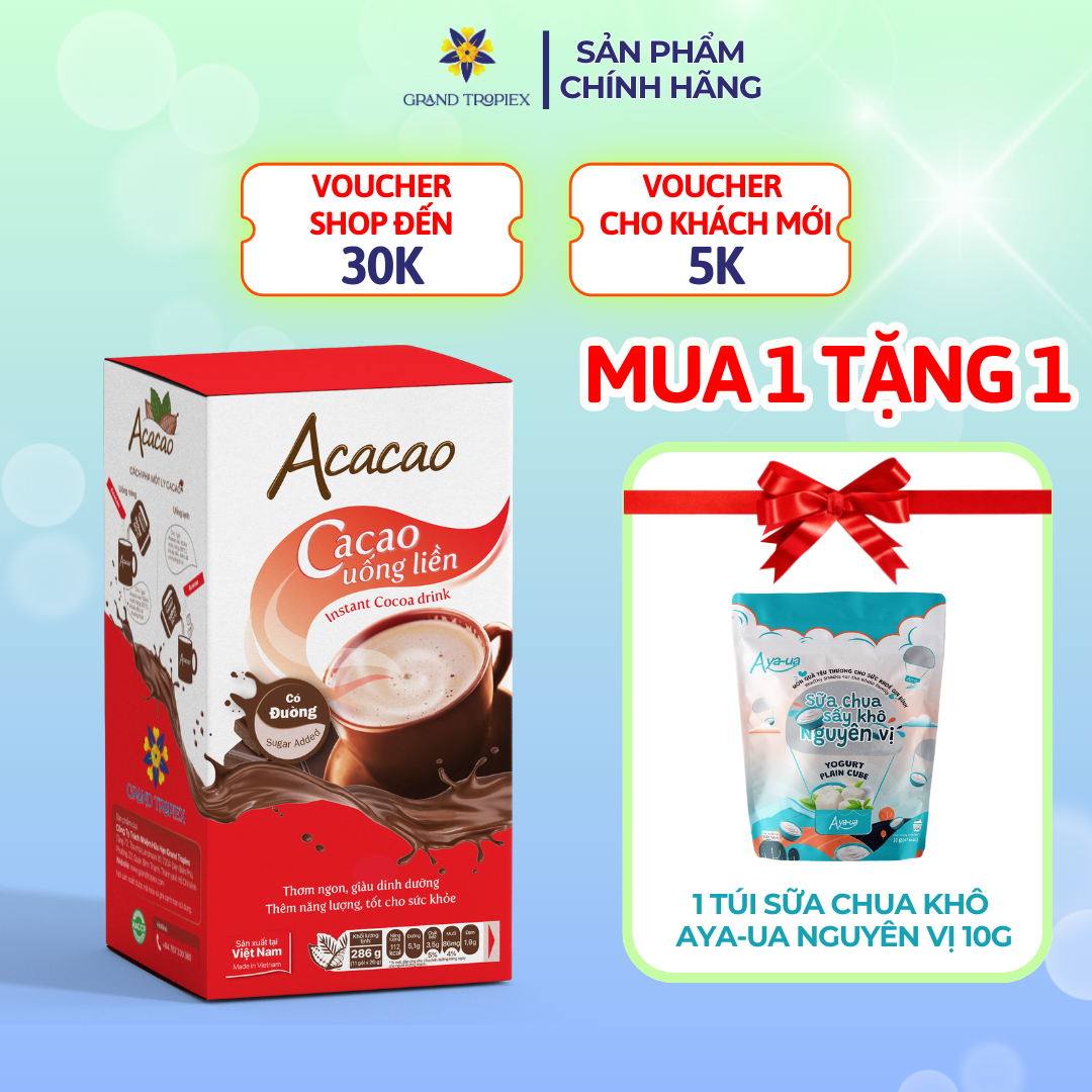 Bột Cacao Uống Liền Có Đường Acacao Giàu Dinh Dưỡng, Tiện Lợi, Bột Cacao Chuẩn HACCP - Hộp 286g