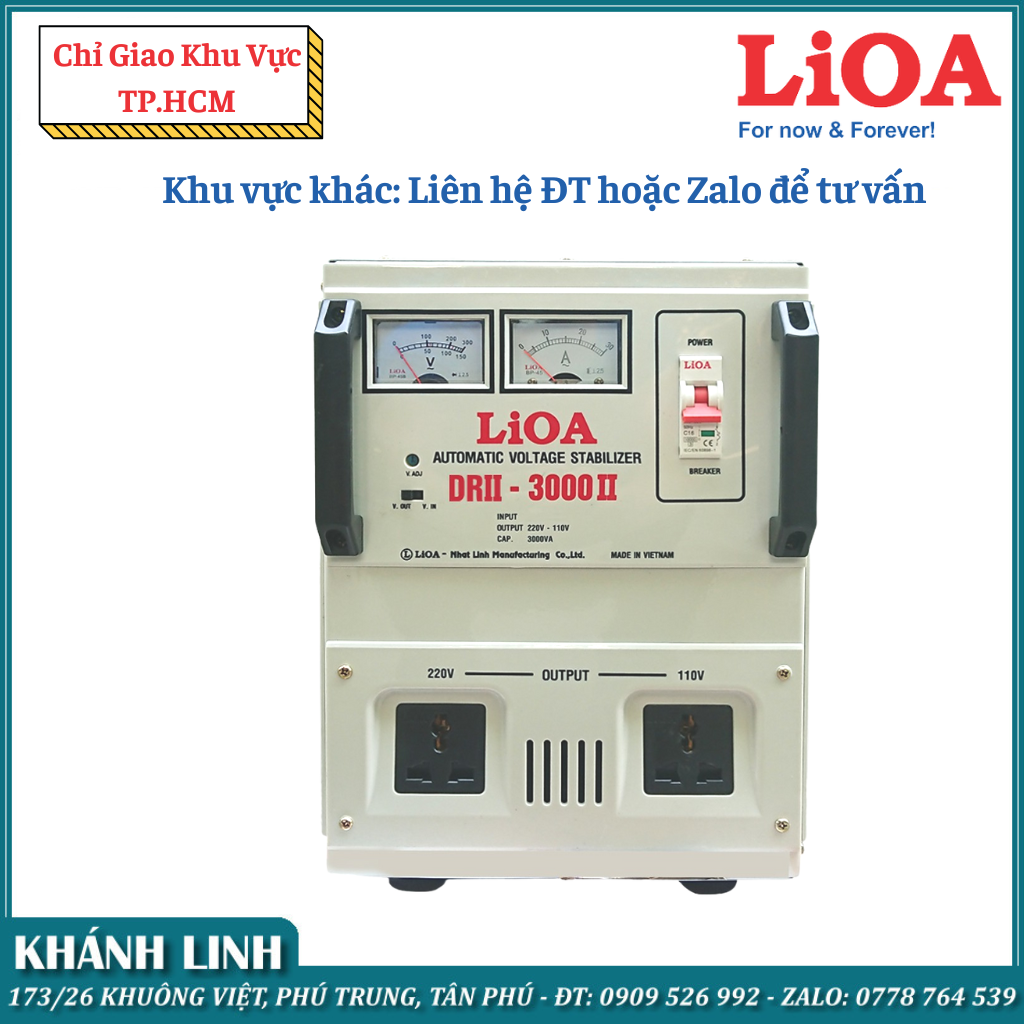Ổn áp 1 pha lioa drii-3000 ii 3.0kva điện áp vào 50v - 250v