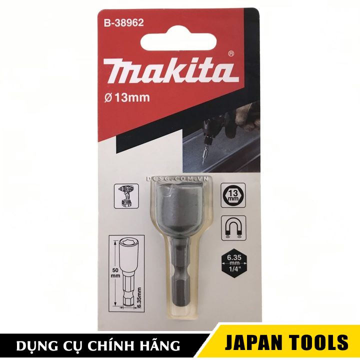 Đầu tuýp vặn vít có nam châm 1/4" 13mm makita b-38962 | japan tools