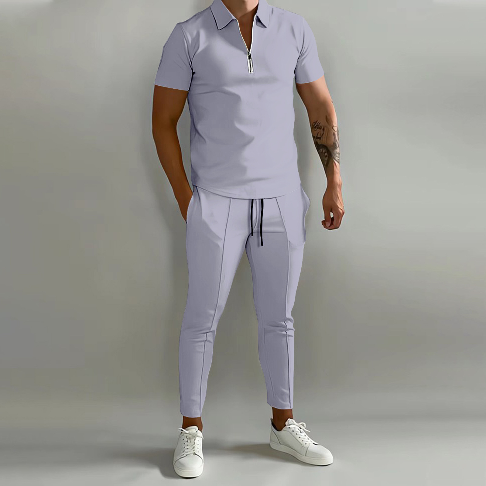 njhgj2023 Ngoại Thương Xuyên Biên Giới  ebay Mẫu Mới Nam 3D Cộc Tay Màu Trơn In Họa Tiết polo Bộ Đồ Mặc Thường Ngày Quần Dài nalkhglka