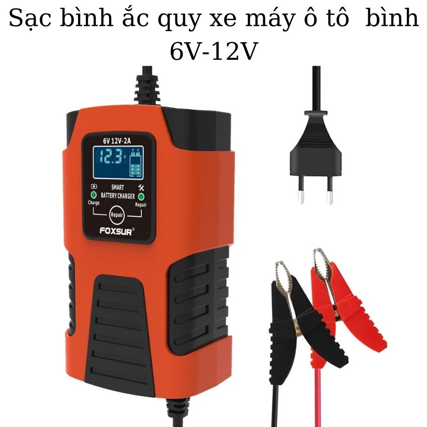 Sạc bình acquy 12v2A , máy nạp acquy 6v/ 12v sạc từ 2Ah-40Ah,  , Khử Sufat có chức năng phục hồi acquy bằng khử sunfat, thông minh tự ngắt khi đầy, chống ngược cực - Sạc acquy xe máy , acquy ô tô