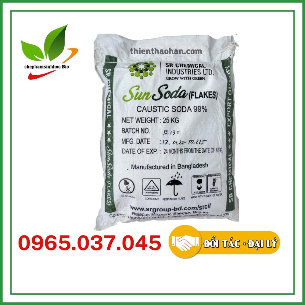 Sun Soda 99%. Xút vảy 99% dùng trong xử lý nước thải, ngành công nghiệp giấy, vải. Bao 25kg