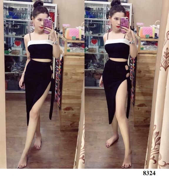 Sét cúp body viền trắng xẻ tà sexy
