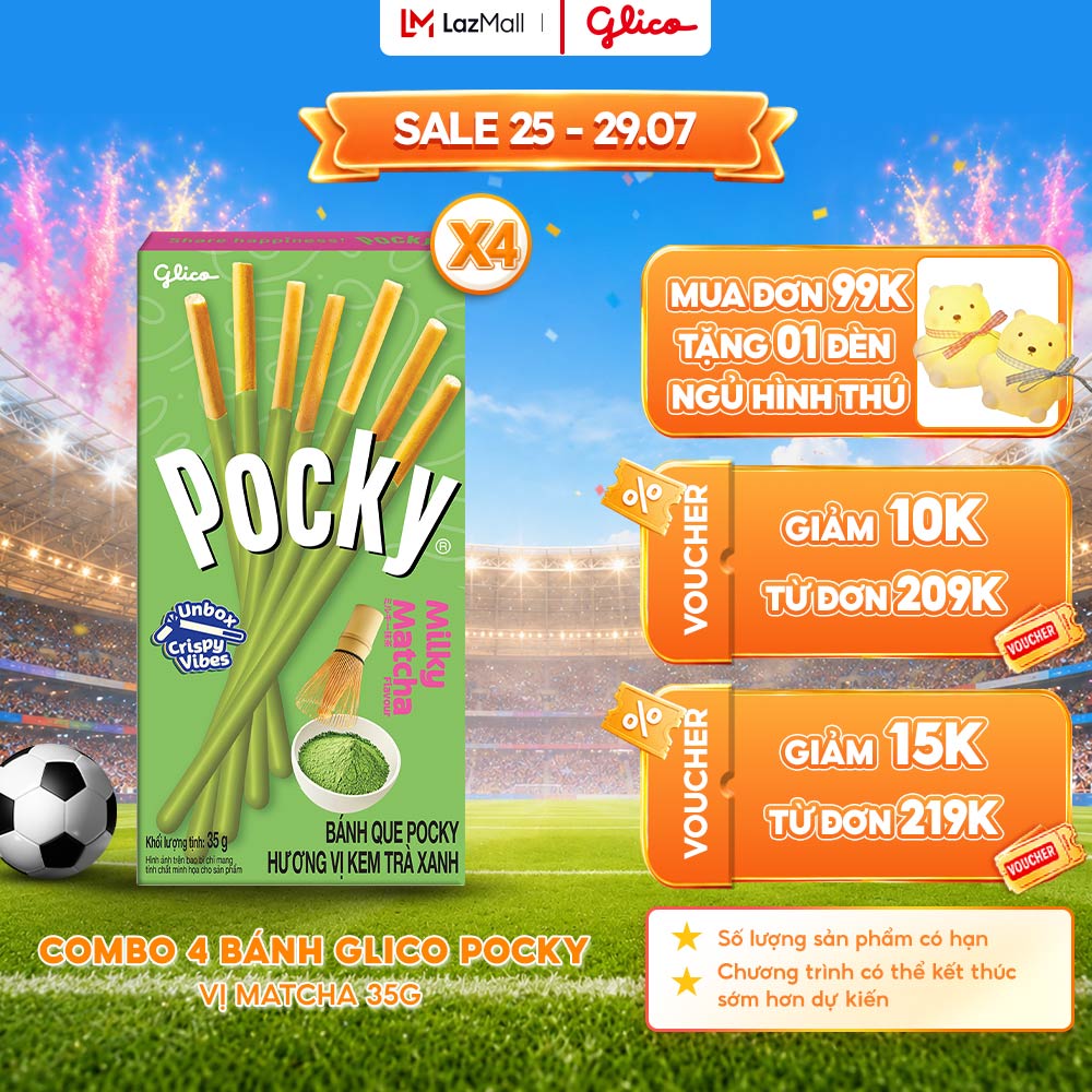 Combo 4 Hộp Bánh Que Glico Pocky Vị Trà Xanh Matcha 35G