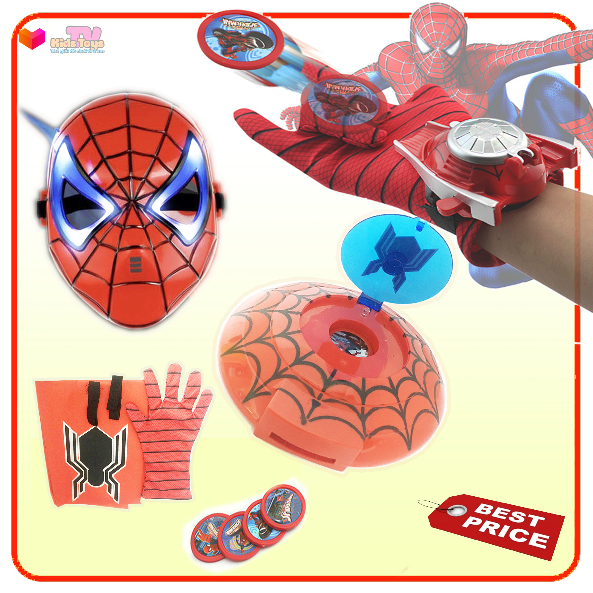[HCM]Đồ chơi siêu nhân người nhện Spider-man combo găng tay áo choàng và khiên bắn đĩa có nhạc đèn