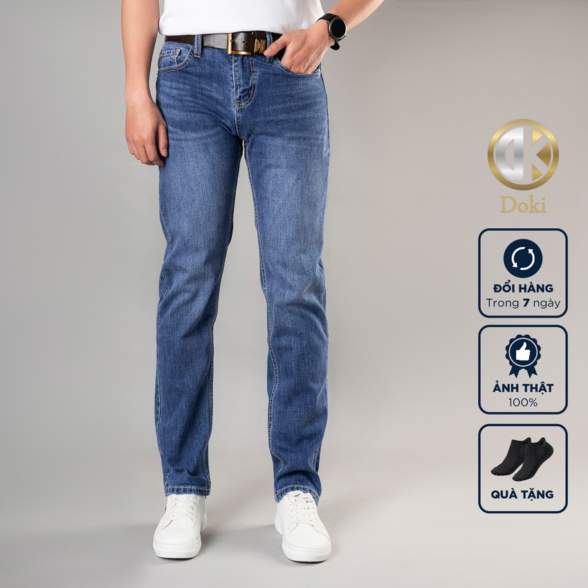 Quần Jean Nam Xanh Dương DK-02 Quần bò nam dáng đứng, ôm nhẹ, chất vải co giãn, quần jean slimfit ống 17-18 - DK