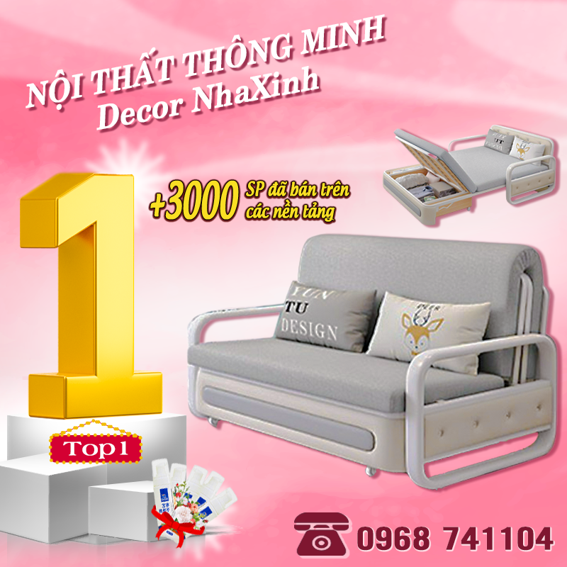 Giường Sofa Thông Minh Sofa Giường Đa Năng Gắp Gọn DECOR NHAXINH Với Khung Sắt Tĩnh Điện Đệm Bọt Biển Tặng Kèm 2 Gối