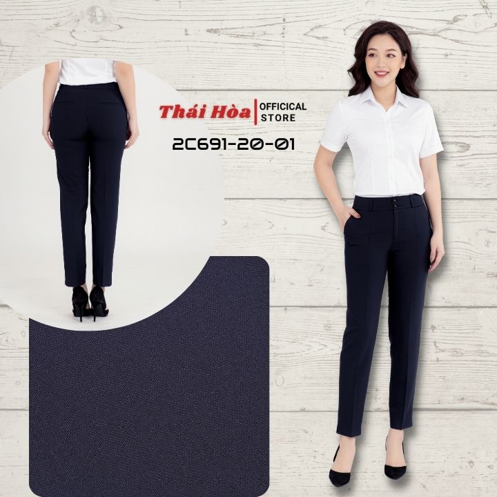 Quần tây nữ Thái Hoà 2C691-20-01, quần âu nữ công sở 9 tấc, màu xanh tím than, chất liệu mềm ,trơn
