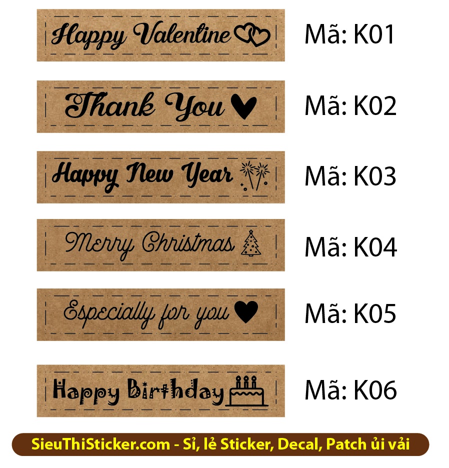 Nhãn dán giấy kraft Happy new year, Happy valentine, Thank you, Merry christmas, Happy birthday, Especially for you NKK016 - dán trang trí hộp quà, sổ tay, thiệp, bó hoa, hộp mứt, quà tết, quà sinh nhật