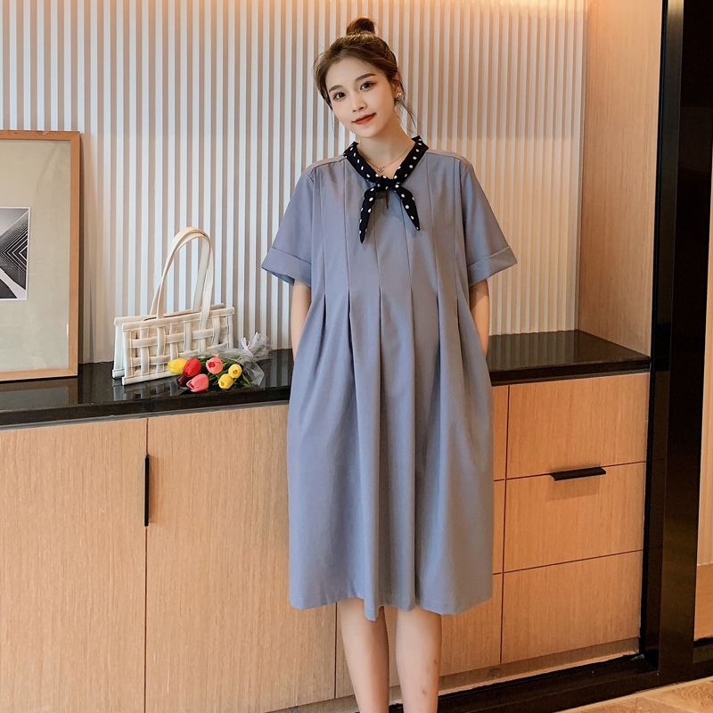 Đầm bầu đẹp đầm thiết kế phối nơ cổ sang trọng