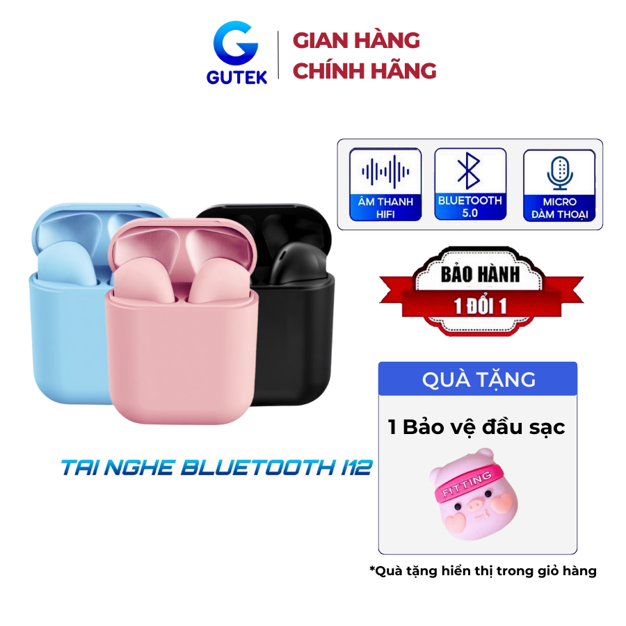 Tai nghe bluetooth không dây Gutek inpods 12 v5.0 nút cảm ứng âm thanh HiFi có mic đàm thoại