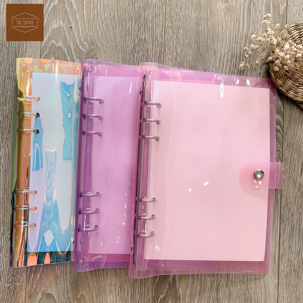 [HCM]Bìa sổ nhựa trong suốt màu 6 lỗ A5/A6 (không kèm giấy)
