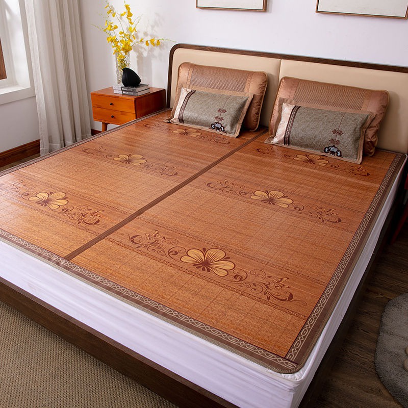 Chiếu trúc tăm vân gỗ cao cấp in hoa gấp gọn, Chiếu điều hòa nằm mùa hè mát lạnh, Chiếu trúc Tây Bắc