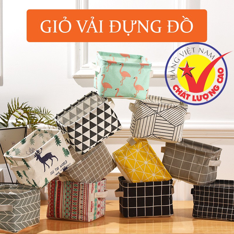 Giỏ vải vintage đựng đồ dùng cá nhân, đựng mỹ phẩm giỏ văn phòng mini để bàn