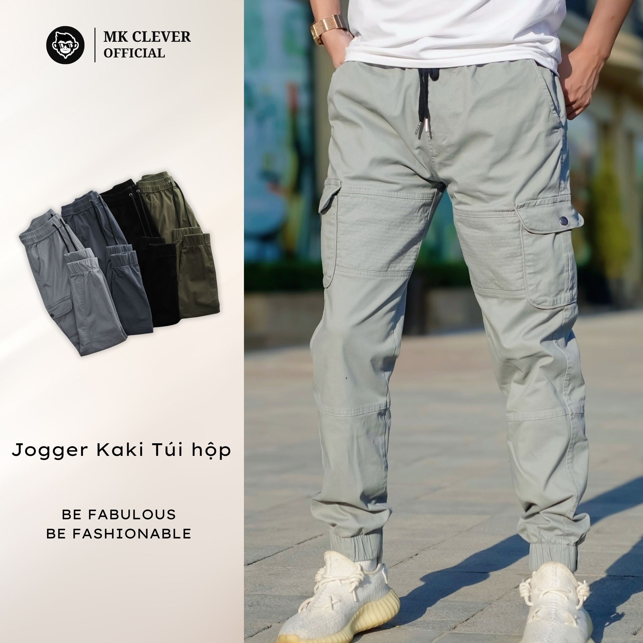 Quần jogger kaki túi hộp - Quần nam vải co giãn, dáng đứng, cá tính, đủ size - Quần áo thời trang MK Clever -  QJK01