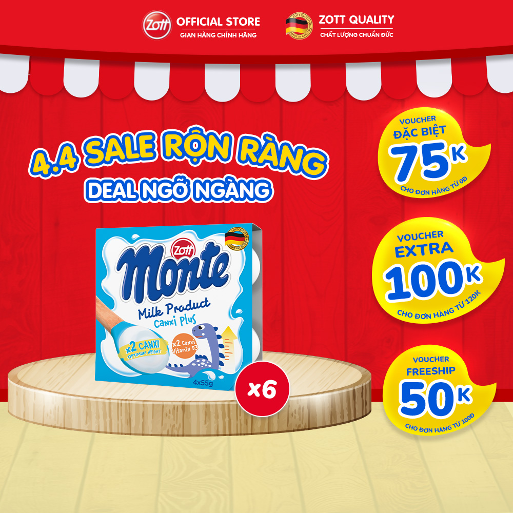 Giao Hoả tốc - COMBO 6 vỉ Váng sữa Zott Monte Canxi Plus nhập khẩu từ ĐỨC (vỉ - 55g x 4 hũ) từ Sữa tươi, KHÔNG chất bảo quản
