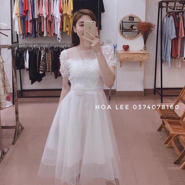 Váy ren dự tiệc đầm ren dự tiệc hoa thêu nổi cực xinh
