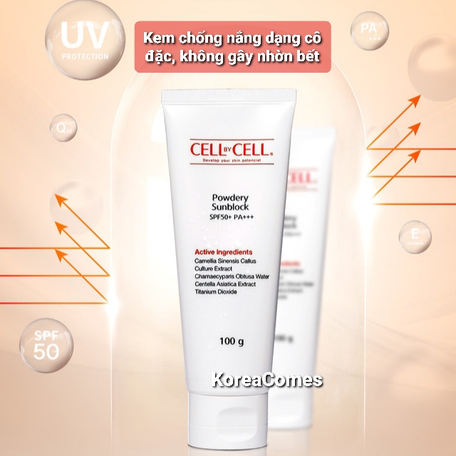 Kem chống nắng powdery sunblock cream Cell by cell SPF40+ 100g/ Best Seller dược mỹ phẩm Hàn Quốc | KoreaComes