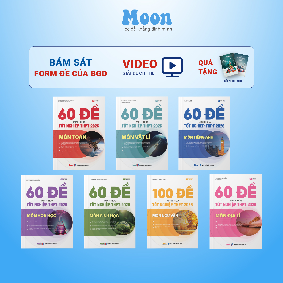  Sách ID Bộ Đề Minh Hoạ Ôn Thi THPT 2026  môn Toán Lý Hoá Sinh Anh Văn Sử Địa Moonbook 