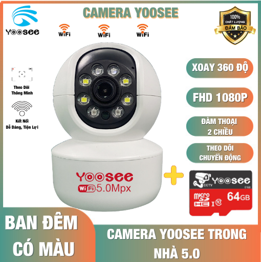 Camera Yoosee không râu wifi 8 LED FHD 1080p 5.0M Ban đêm có màu Siêu nét Xoay 360 độ đàm thoại 2 chiều cảnh báo chuyển động