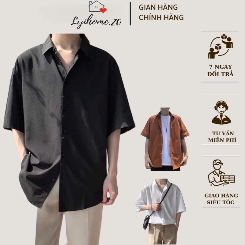 Áo sơ mi nam nữ Unisex Lyihome lụa mango dày dặn, chất mềm mịn, form rộng tay lỡ