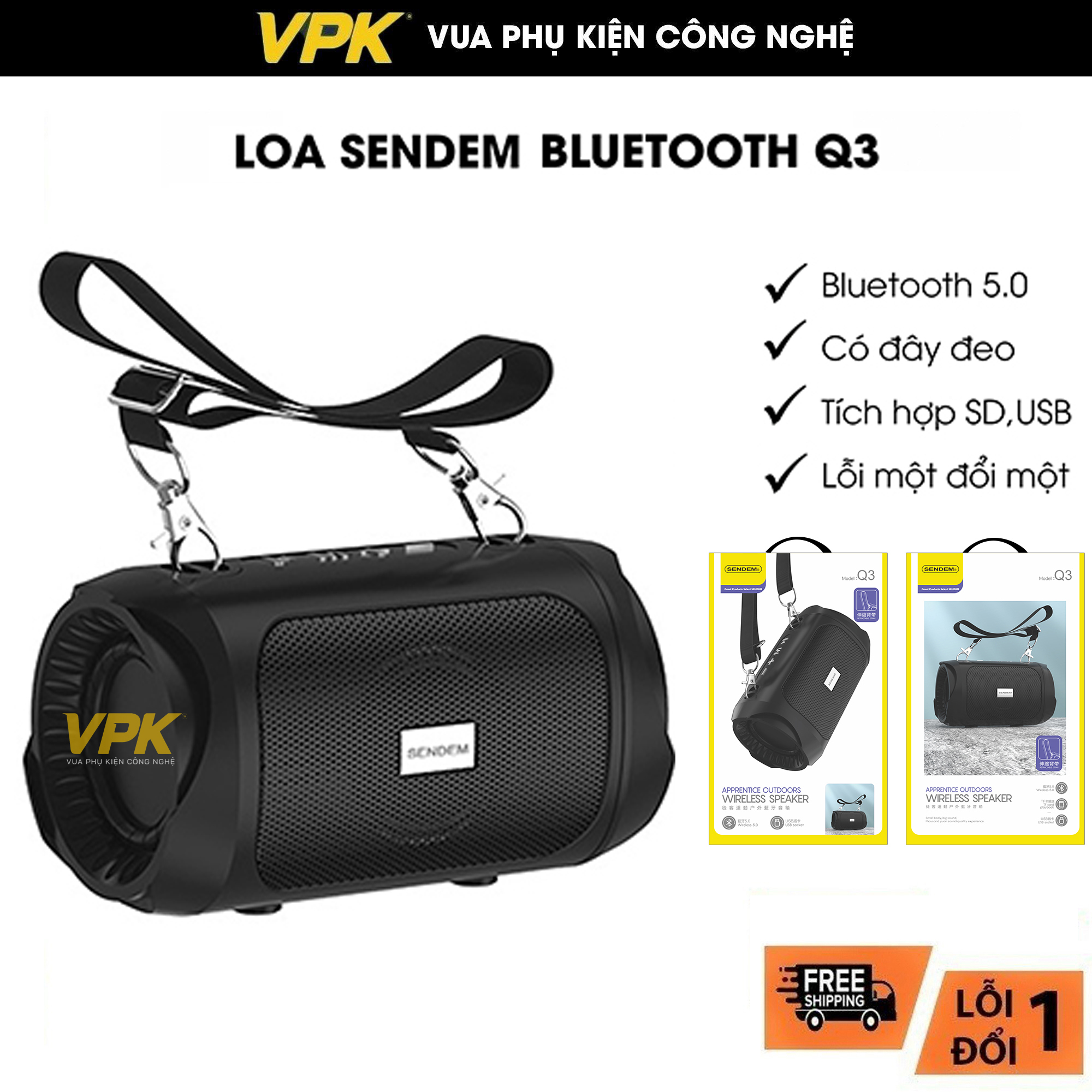 Loa bluetooth di động chống nước sendem q3 dung lượng pin lớn , loa mini không dây ,bass cực đỉnh q3