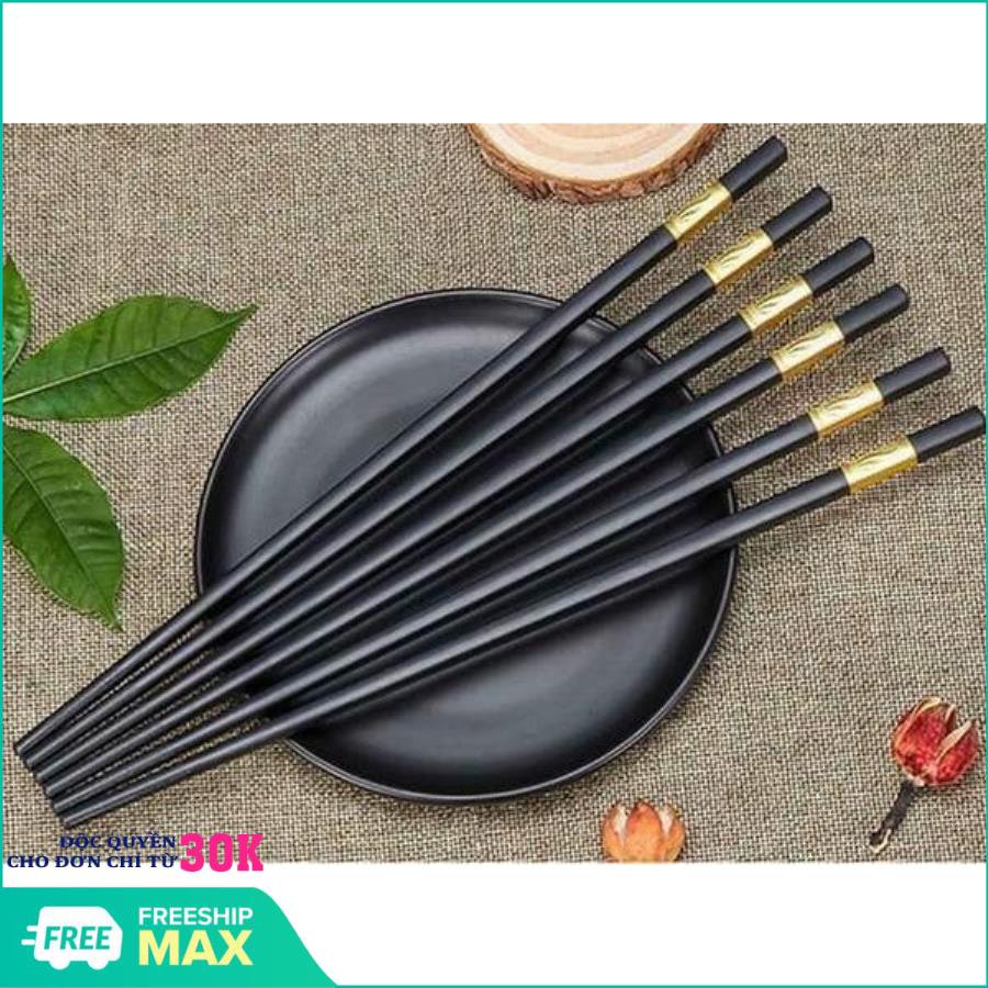 Bộ 10 đôi đũa ăn hợp kim đầu bọc vàng,  Bộ Đũa Hợp Kim giá Sốc (10 Đôi)