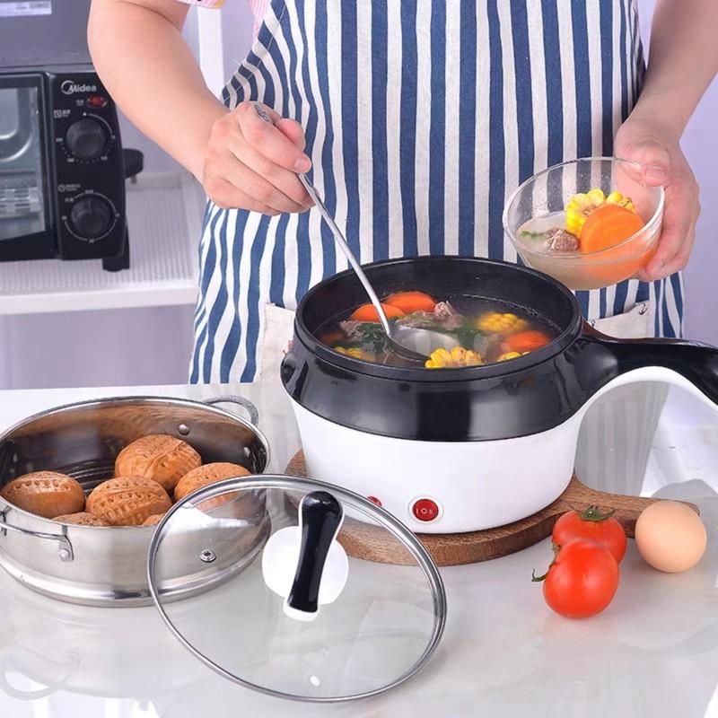 Nồi Lẩu Điện Đa Năng Kèm Giá Hấp Có Tay Cầm Tiện Dụng 18cm, Nồi Lẩu Hấp Mini 2 Tầng Cao Cấp
