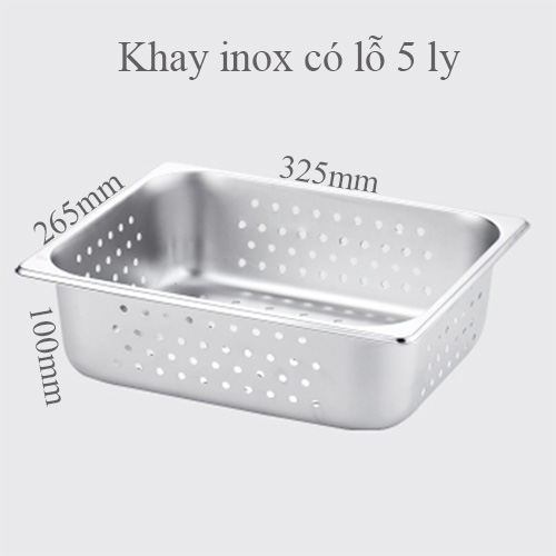 (inox dày) Khay inox có đục đột lỗ GN 1/2x100mm