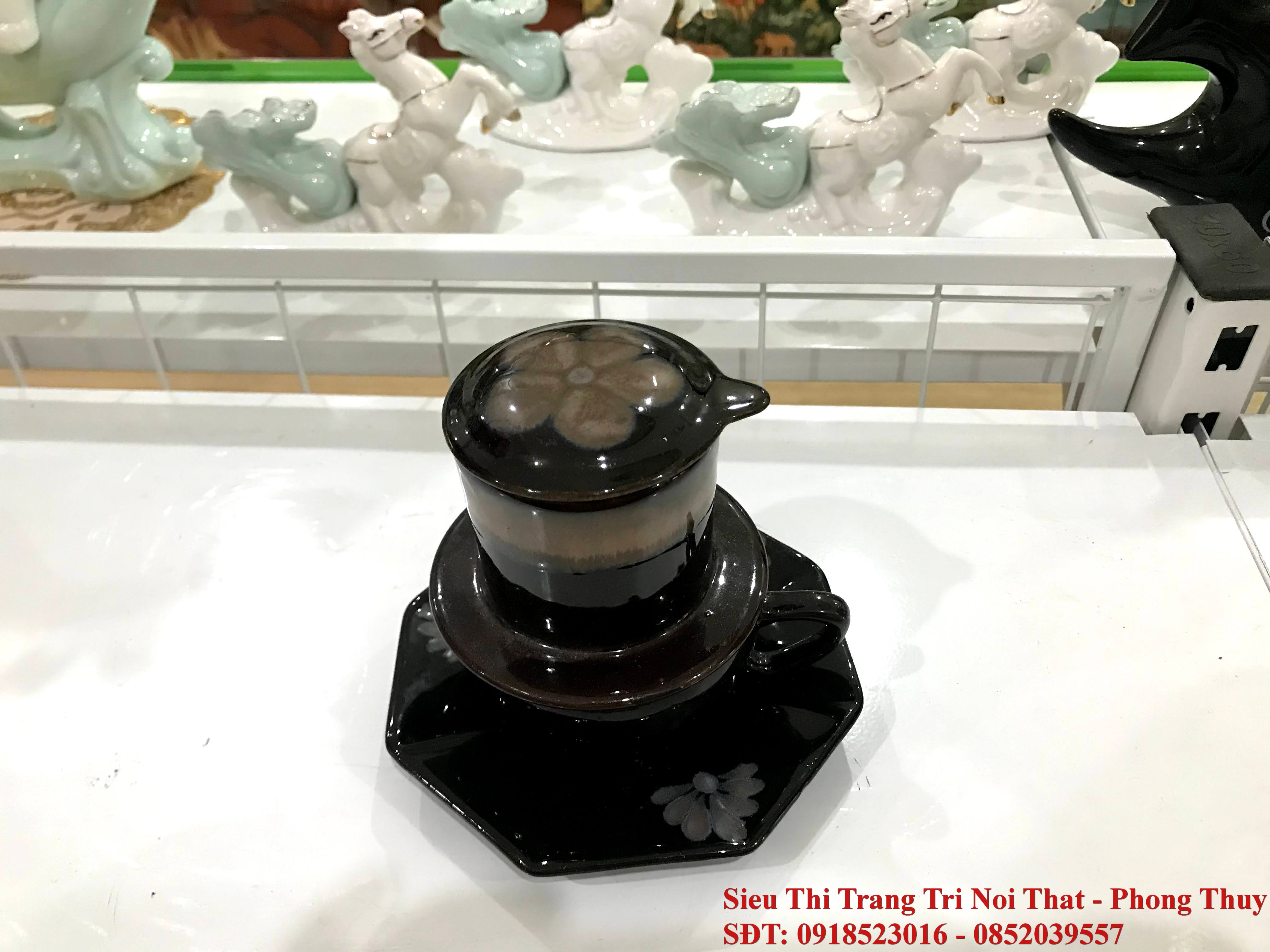 Bộ phin pha cafe gốm sứ Bát Tràng có phần lọc (KT: 12x12cm)