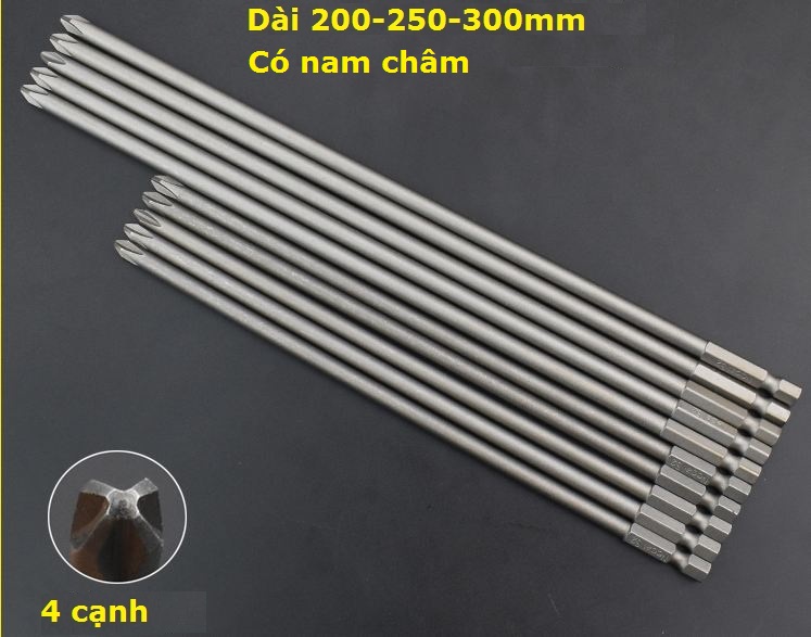 (Bán lẻ)Mũi tô vít 4 cạnh hàng Đài Loan dài 200-250-300mm đủ kích thước mũi
