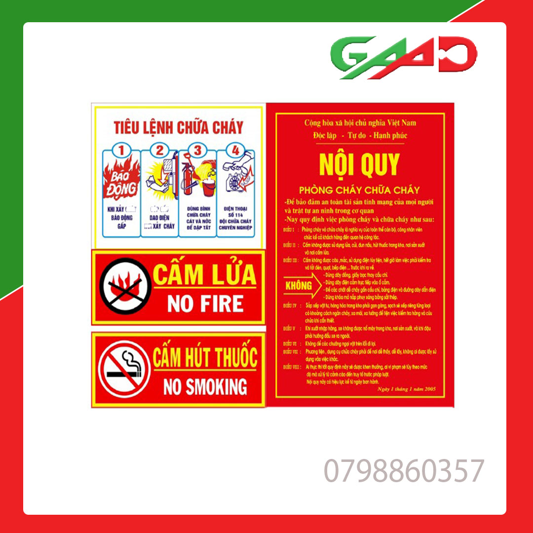 Pccc combo nội quy, tiêu lệnh chữa cháy, biển cấm lửa, cấm hút thuốc -sỉ lẻ