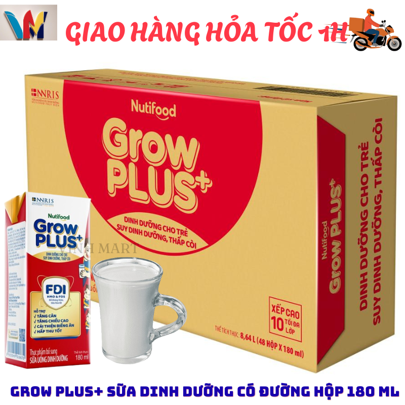 [ CHỈ GIAO CHO ĐƠN ĐẶT HỎA TỐC HỒ CHÍ MINH ]  NutiFood Grow Plus+ Đỏ Có Đường Thùng 48 Hộp 180 ml