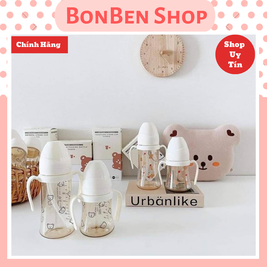 BÌNH HÚT SỮA, HÚT NƯỚC GROSMIMI CAO CẤP HÀN QUỐC HỌA TIẾT DOTGOM, HEARTGOM MẶT GẤU, GẤU TIM ĐỎ; CHẤT LIỆU NHỰA PPSU, DUNG TÍCH 200ML 300ML; BONBEN SHOP CAM KẾT HÀNG CHÍNH HÃNG [Tặng kèm cọ rửa ống hút]