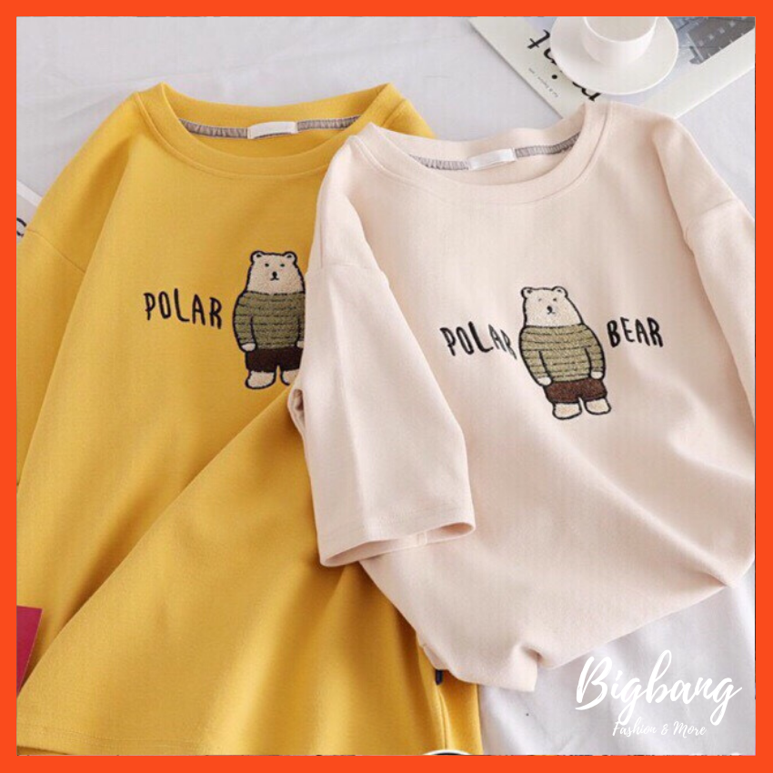 Sale hot! Áo thun form rộng tay lỡ (40-70kg) thêu hình gấu polar bear siêu đáng yêu, áo phông dáng rộng siêu hot hit giá rẻ